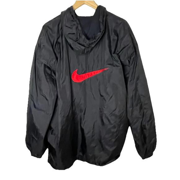 VTG NIKE 90s Black w/Big Red Swoosh Zip Windbreaker Jacket Oversized 2XL Retro - Picture 1 of 16